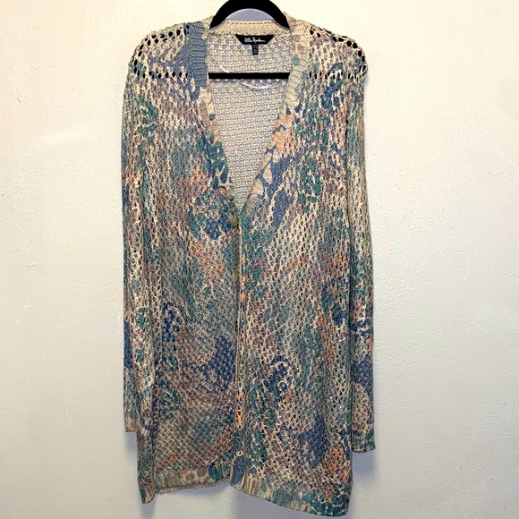 Ulla Popken Plus size 3X Muted Pastel Button Down Knit Duster Cardigan - Picture 1 of 8
